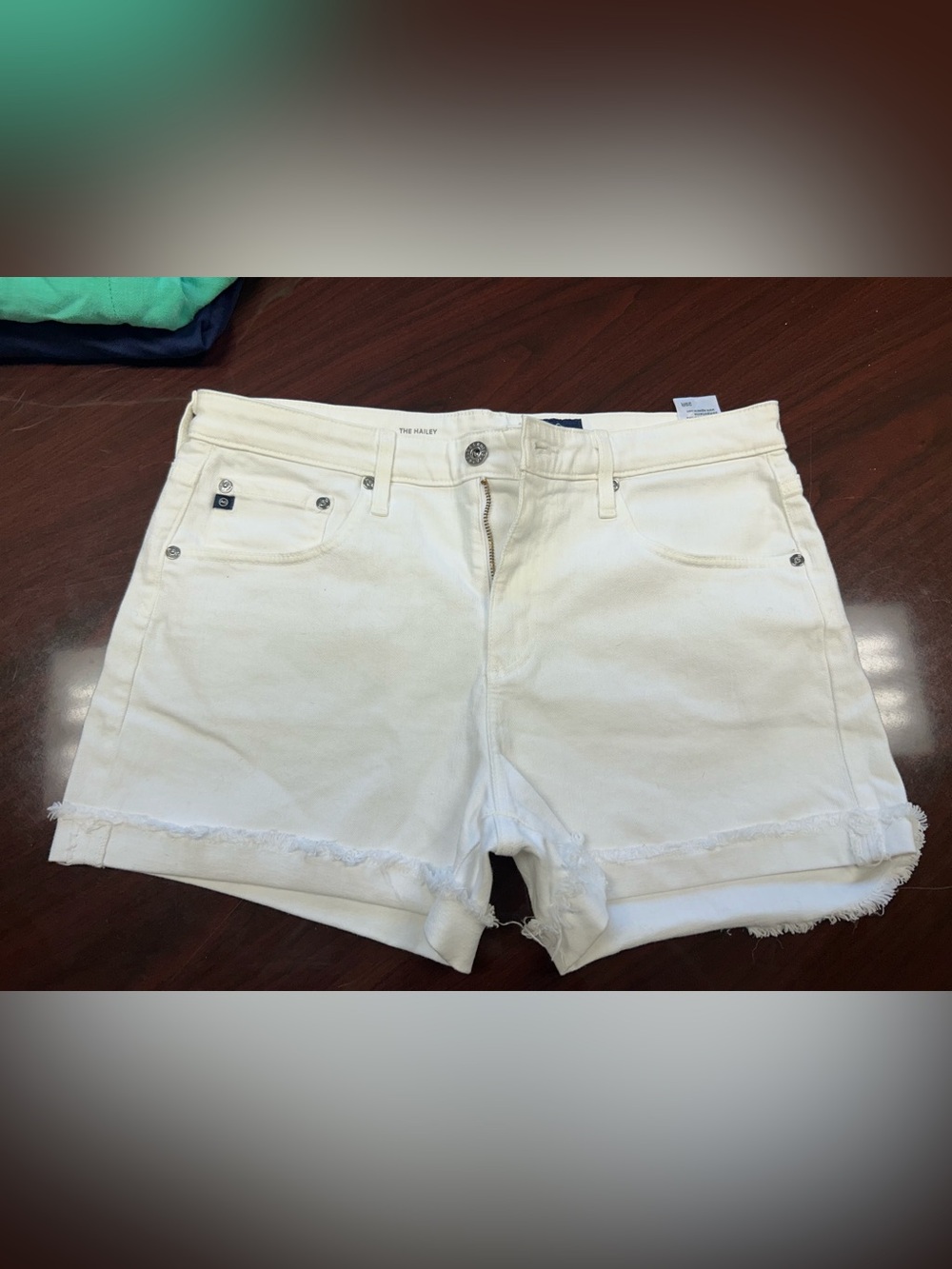 AG Adriano Goldschmied White Frayed Hem Denim Shorts